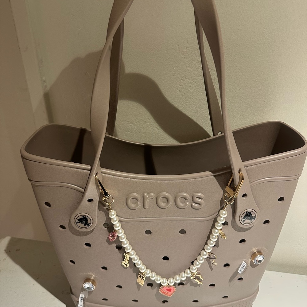 CROCS Taupe Tote with Pearl Accent Large NWT